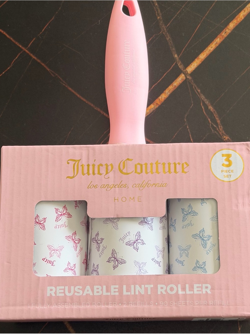 Juicy Couture Pink and White Reusable Lint Roller Set